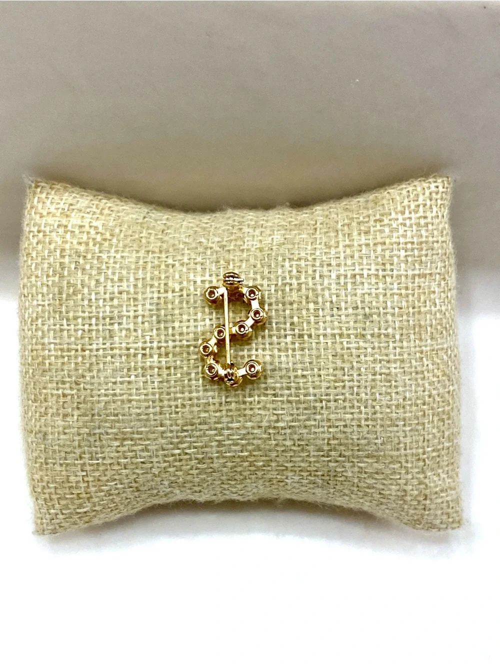 Vintage Pearl-Embellished Gold Letter S Brooch